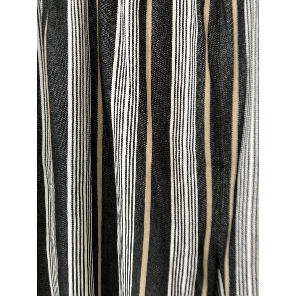 Striped Pants Women 22W Black White Tan Linen Blend Wide Leg Fringe - Picture 2 of 8